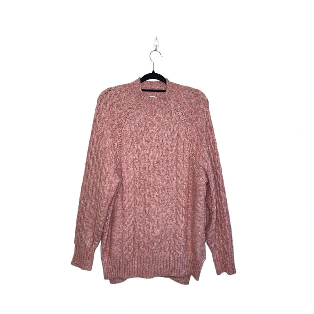 a new day Pink Cable Knit Mock Neck Oversized Tunic Sweater Small Women’s